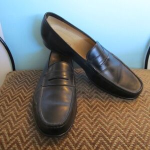Men's Black Leather Santoni Italian Penny Loafers